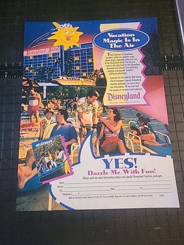 Disney Land Hotel Print Ad 1992 8x11 Great To Frame 