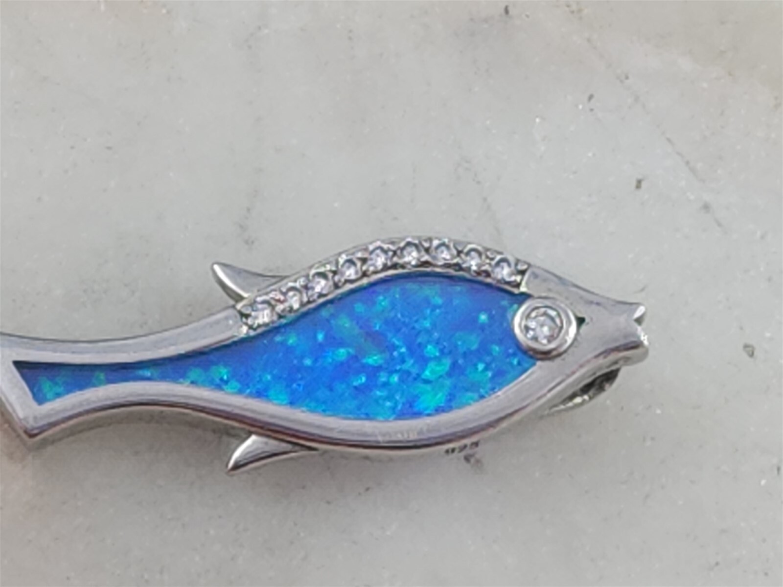 Vintage Solid Sterling Silver Clear Gemstone Blue… - image 2