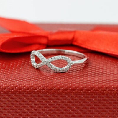 1.20Ct Round Cut Moissanite Delicate Promise Infinity Ring 14K White Gold Plated