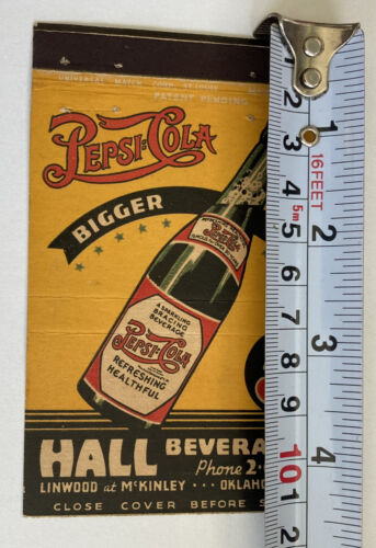 Pepsi: Cola Large Matchbook Hall Beverage Oklahoma City Cover Bigger Better Soda - Foto 2 di 5