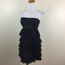 BEBE Black Silk Lining Layered Ruffles Lace Strapless Dress Womens sz Small