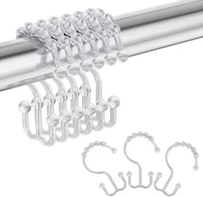 Amazer Plastic Shower Curtain Hooks Double Clear Bathroom Set of 12