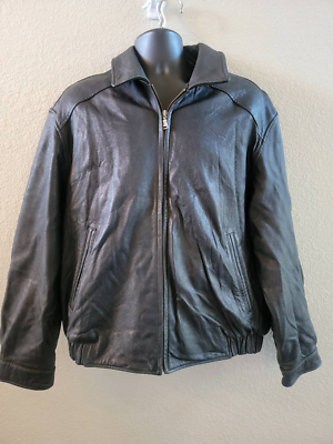 Hathaway Men's Black Vintage Full Zip Leather Jacket Size Extra