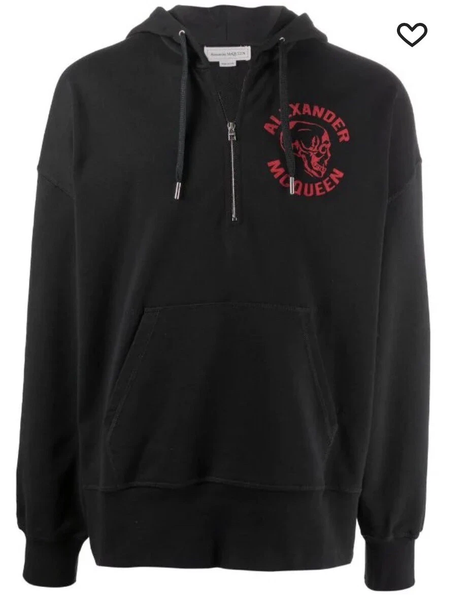 Autentica felpa con cappuccio mezza zip ALEXANDER MCQUEEN floccata cotone terry francese taglia Med