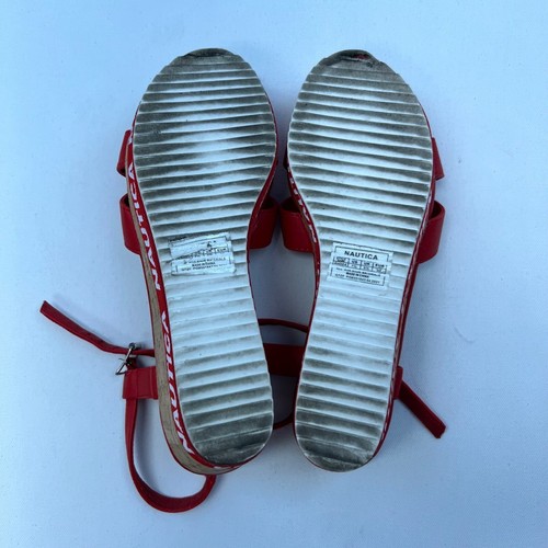 Nautica Platform Cork Heeled Sandals Red Women’s Size 7.5 Ankle Strap - Picture 7 of 9