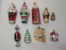 Lot of 9 Santa's Best Christmas Ornaments European Glass Germany  1995