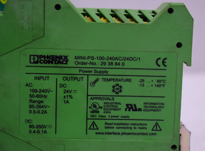 Alimentatore Switching Phoenix Contact – Mini-PS-100-240AC/24DC/1 – Nuovo