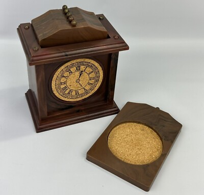YAP S MCM Drink Coaster Set Of 6 With Clock Caddy Plastic Bakelite & Cork Vtg