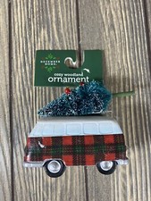 December Home Cozy Woodland Red Plaid Van with Tree Ornament