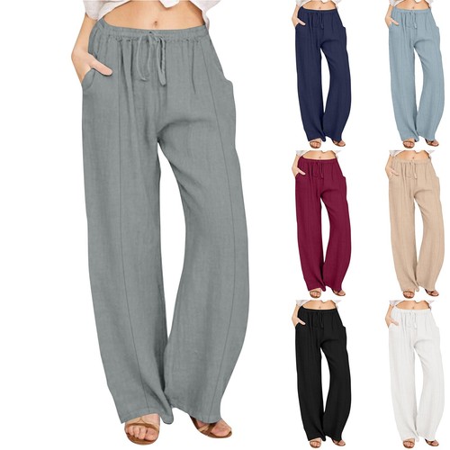 Women's Casual Straight Leg Pants Solid Color Casual Long Pants With Pockets