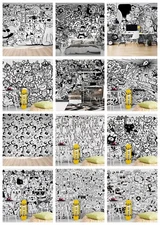 3D Doodle Cartoon Black Self-adhesive Wallpaper Removable Wallpaper Wall Mural