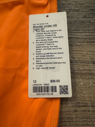 NWT Lululemon Wunder Under High-Rise Tight 25" Orange Soda Size 12 - Picture 3 of 5
