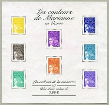 Feuillet 2002 N°44 Timbres France Neufs** Les Couleurs de Marianne en Euros 1/2