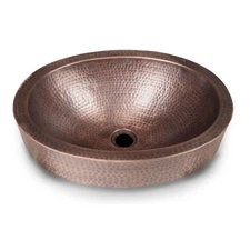 Oval Hammered Copper Bathroom Sink Drop-In or Vessel Basin