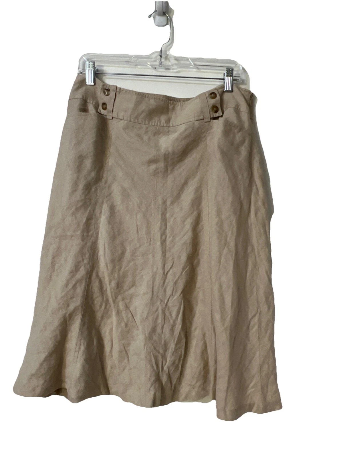 Ann Taylor linen Tan women's Sz 12 skirt lined Back Pockets Side Zip Preppy