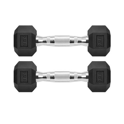 Hex Dumbbells Rubber Coated Cast Iron Hex Black Dumbbell Free Weights for Exe...