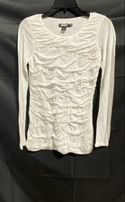 DKNY Women's NWT White Ruched Long Sleeve Lyocell Top Size XP