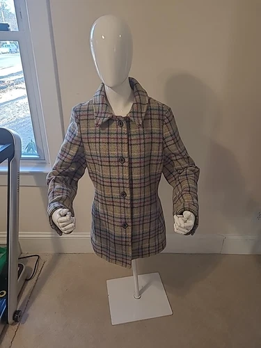 COACH LANA TARTAN TATTERSALL MULTICOLORE COLORI QUADRI PAVONE CAPPOTTO GIACCA MEDIA