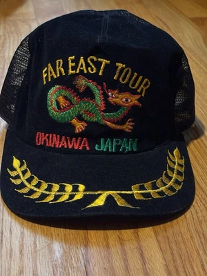 Vintage Far East Tour Okinawa Japan Velvet Snapback Hat Black Trucker Cap - Image 1 of 4