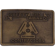 Contractors Safety Award Union Management Pump 85 1980s Vintage Belt Buckle