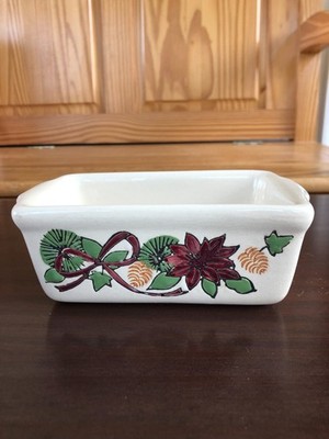 Nantucket Stoneware Butter Dish/ Mini Loaf Pan With Ribbon & Flower Decoration