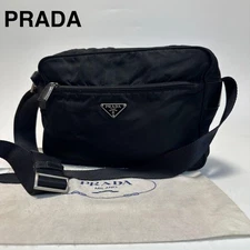 PRADA Tessuto Nylon Black Logo Shoulder Messenger Camera Bag Unisex USED
