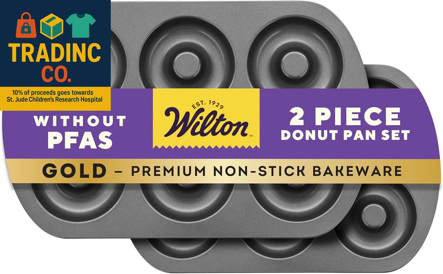 Gold Non-Stick 2 Piece Donut Pan Set, Stainless Steel Bakeware, Made without PFA