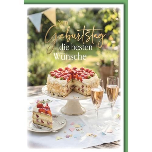 Geburtstag GlüCkwunschkarte Mit Umschlag Erdbeertorte SektgläSer Zum Geburtstag-image