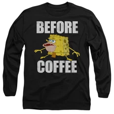 Spongebob Before Coffee Meme Mens Long Sleeve Shirt Black Officially Licensed