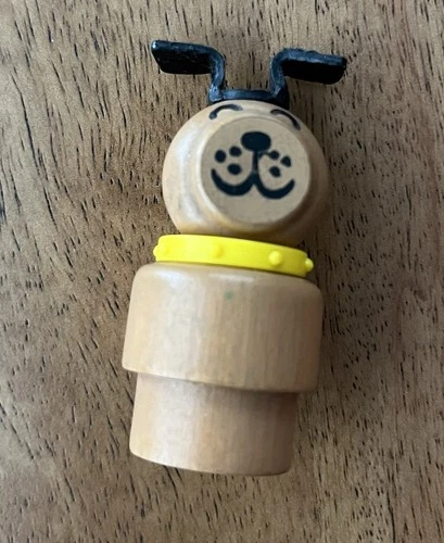 Vintage Fisher Price Little People Rare HTF Tan Brown Wooden Dog Yellow Collar