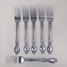 6pc Rogers Co Stainless Korea Floral Dinner Forks Vintage Silverware Flatware 