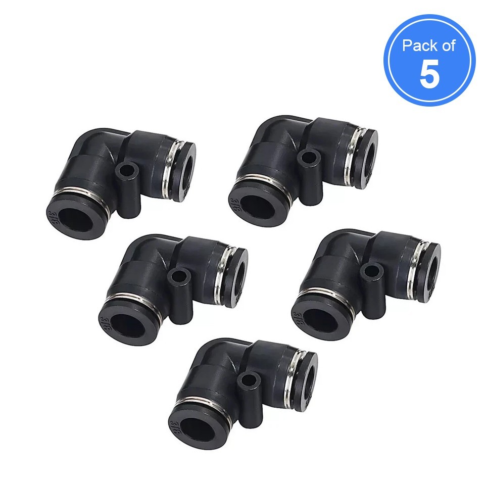 Push To Connect Fittings Elbow For 3/8'' OD Pneumatic Air Line Hose 90° 5Pcs