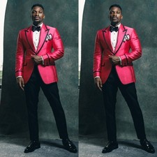 Satin Men's Suits Jacket 2Pcs Peak Lapel Jacket Evening Prom Party Wear Coat