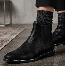 Jimmy Choo Merril Wet Look Ankle Boots Crystal Welt Black Suede 37.5