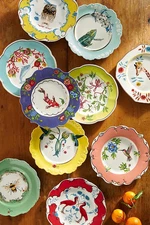 Anthropologie Lou Rota Nature Plates Set 6 Owl/Bee/Ibis/Yellow/Turquoise/Giraffe