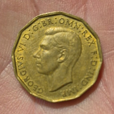 1944 England UK Threepence 3P Brass Coin King George VI Circulated Uncertified