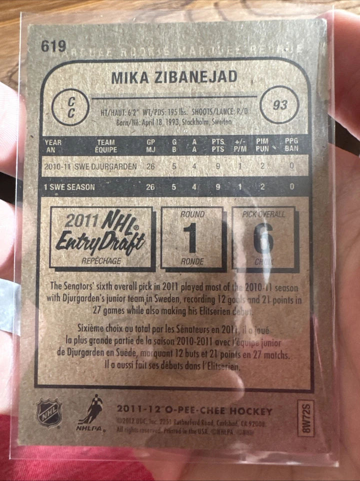 2011-12 Upper Deck - 2011-12 O-Pee-Chee Update Mika Zibanejad #619 (RC) - Image 2 of 2
