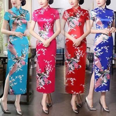 Qipao Dress Embroidery Evening Floral Cheongsam Chinese Style Gown Maxi Party