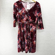 Pink Lily Crimson Y2K Velvet Midi Dress Size M Floral Romantic Soft Victorian