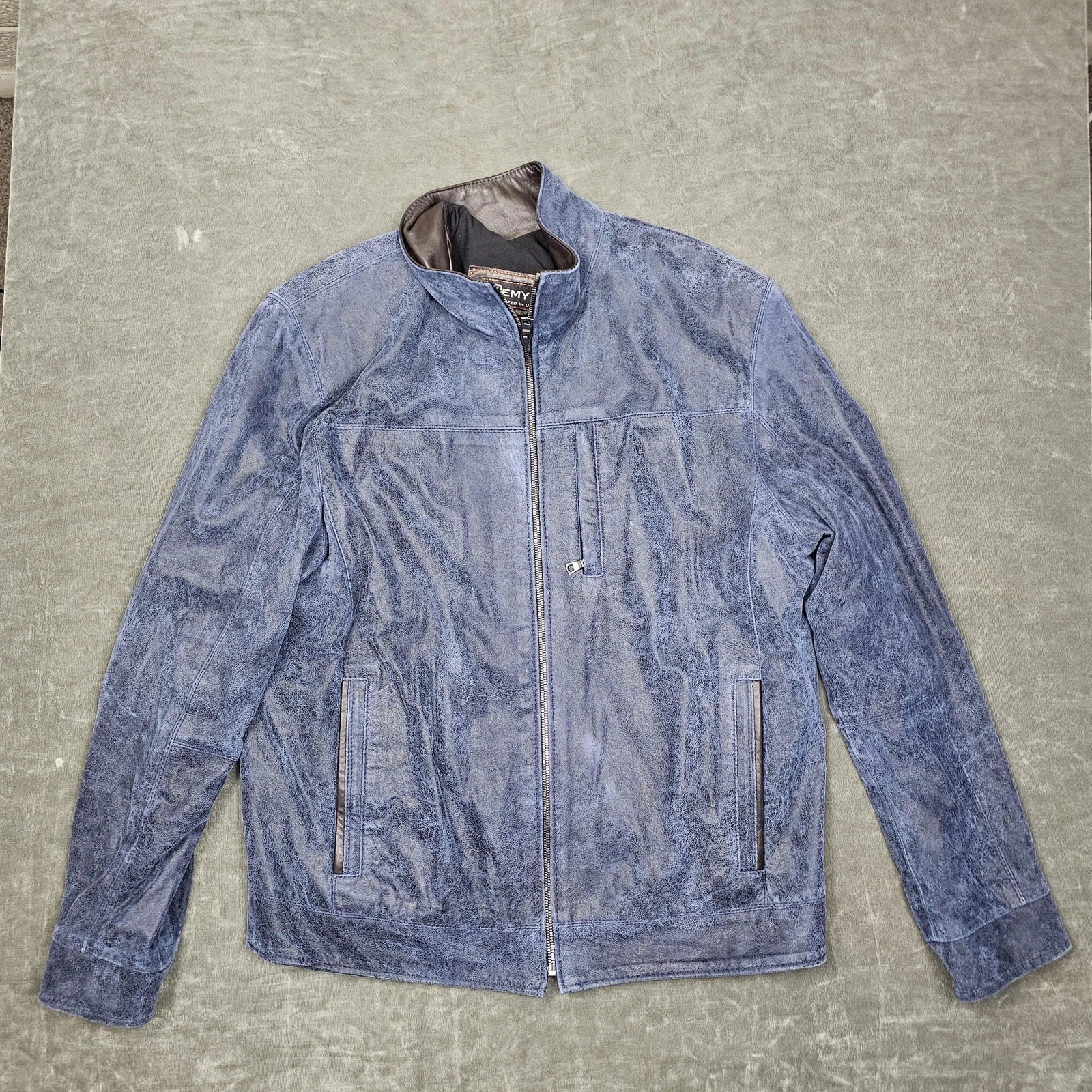 Remy Jacket Mens 40 Blue Lambskin Leather Full Zip Moto Racer Handcrafted USA - product detail image 1