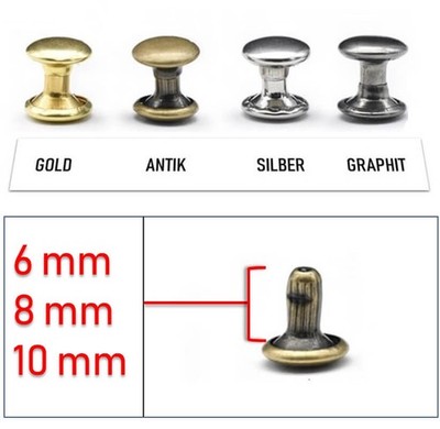 25/50/100 St. Doppelkopfnieten v. Optik Hohlnieten Ledernieten Nieten Ziernieten