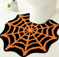 Spider Web Bathroom Rug, U-Shaped, Halloween, Black Orange