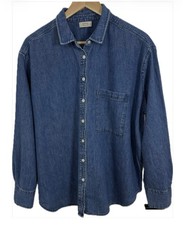 AYR Womens XL Dark Wash Button Down Relaxed Fit Shirt Deep End Style Minimalist