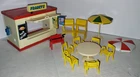 Vtg Playmobil 3146 Franky's Hot Dog Stand w/Signs Gumball Machine Chairs Table +