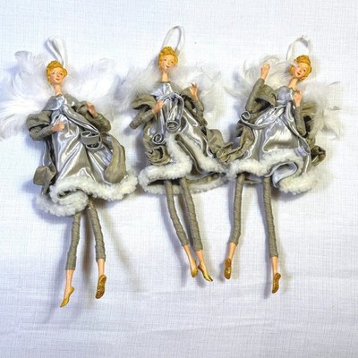 3 Fairy Pixie Angel Doll Christmas Ornament Decor Skinny Legs Blonde Posable 12''