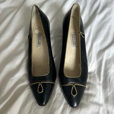 Bally 8.5 US Authentic Vintage Classic Black/Gold Leather Kitten Pump Heels