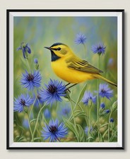 Wilsons Warbler Perched Cornflowers - Counted...