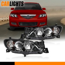 Pair Black Projector Headlights Amber Fit For 2004-09 Mazda 3 Sedan 4-door