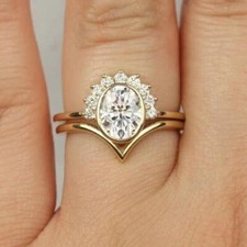 Oval Cut Simulated Diamond In 14k Yellow Gold Plated Engagement Bridal Ring Set