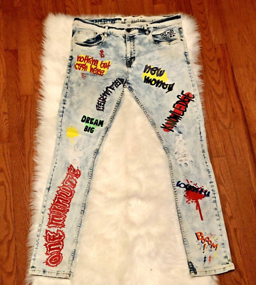 Graffiti Denim Trousers Hip Hop Jeans Street Style Evolution by Design Elevated 